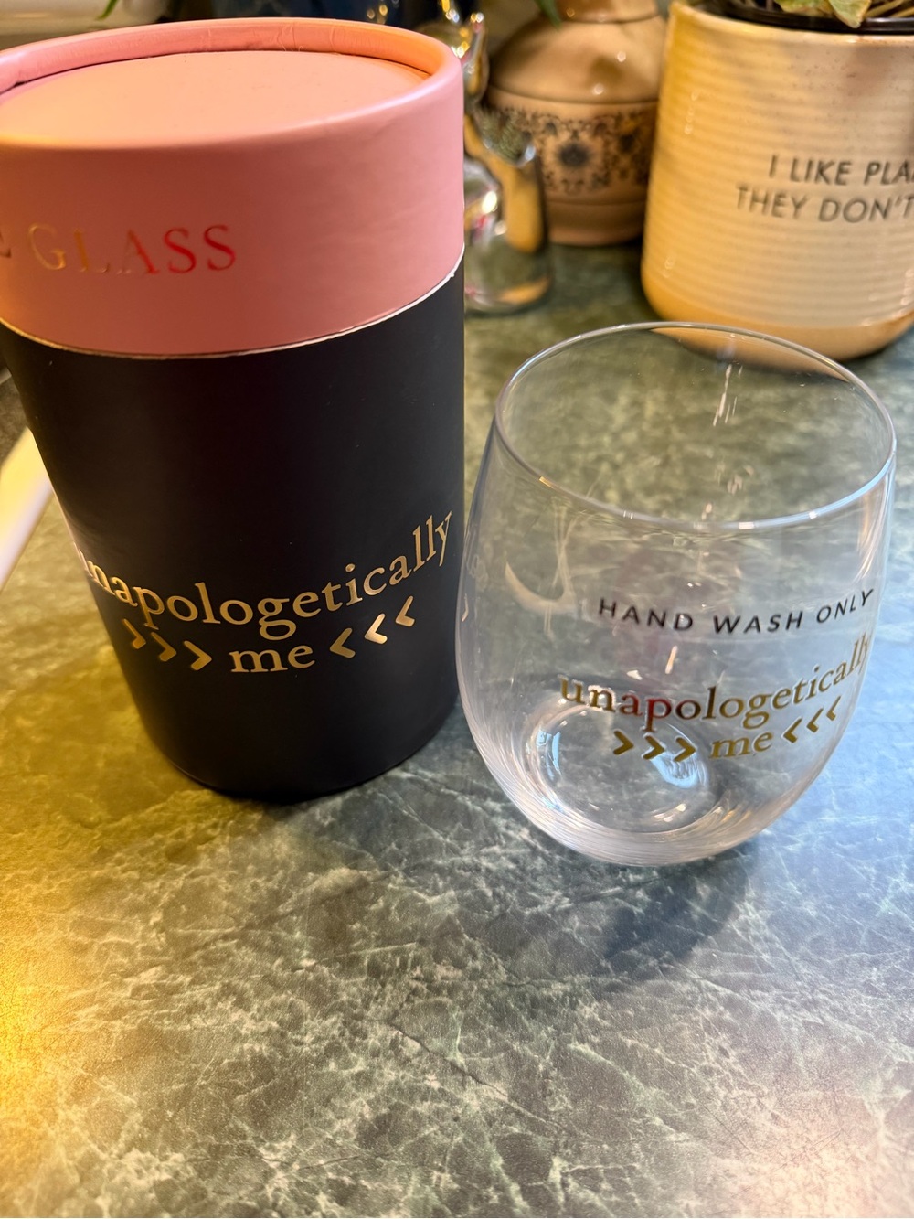 Unapologetically Me Stemless Wine Glass - Pink/Gold Accent